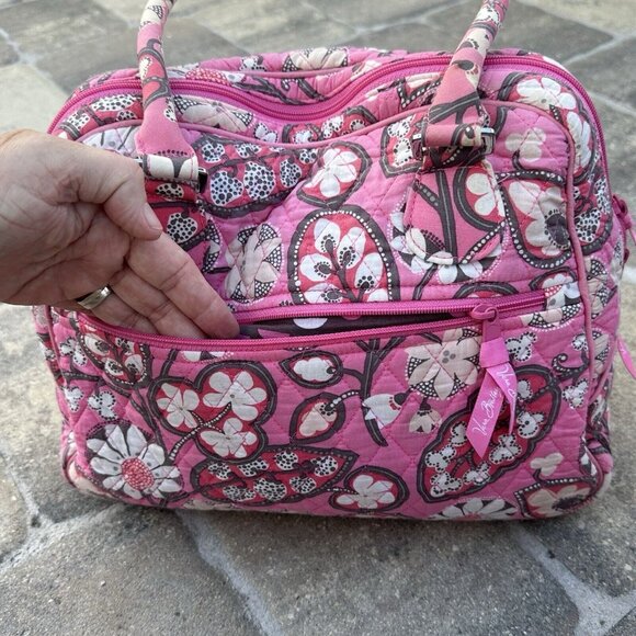 Vera Bradley Tote Shoulder Bag Pink Blush Floral Medium Zipper Closure - Picture 6 of 13